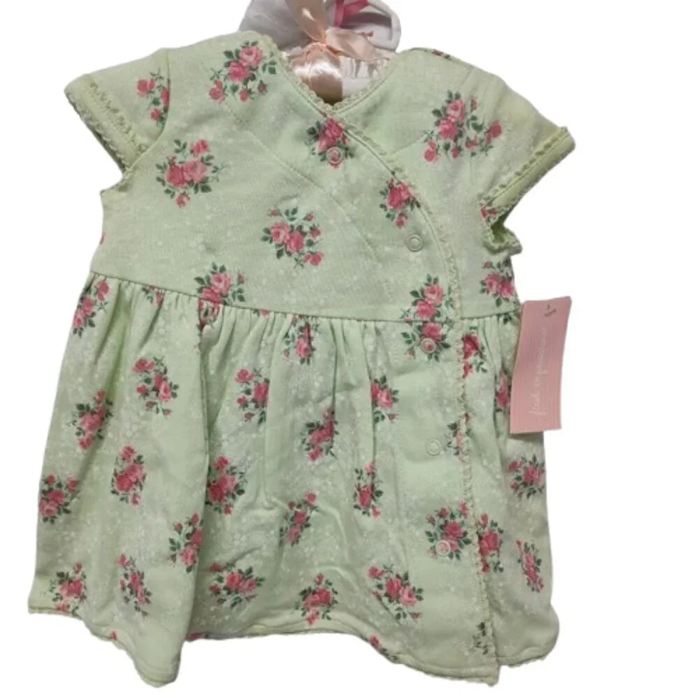 First Impressions 100% Cotton 3 Piece 0-3 Month Dress, Bottoms, and Hat NWT